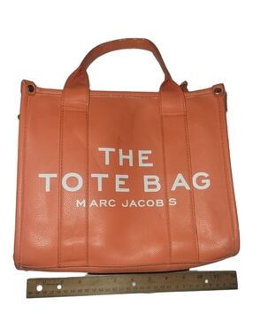 Marc Jacobs Coral Leather Tote Bag with White Logo